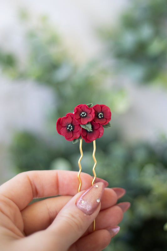 Red Poppy Hairpin