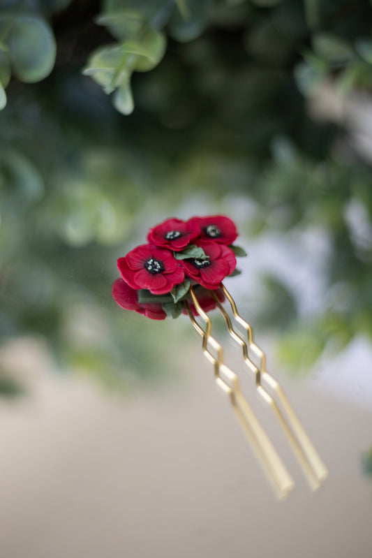 Red Poppy Hairpin